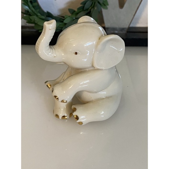 Lenox Elephant Porcelain Figurine Trunk Up Ivory & 24k‎ Gold Hand Painted 3